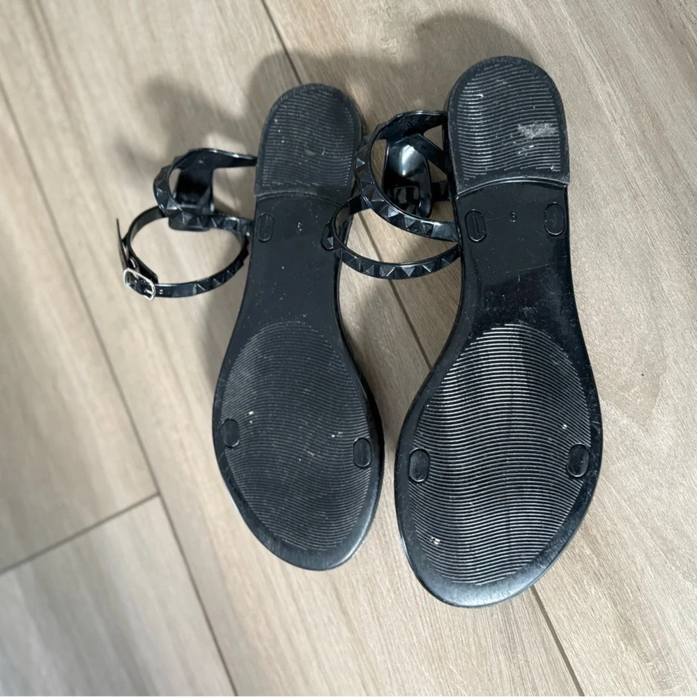 Black Studded Ankle-Strap Women's Sandals